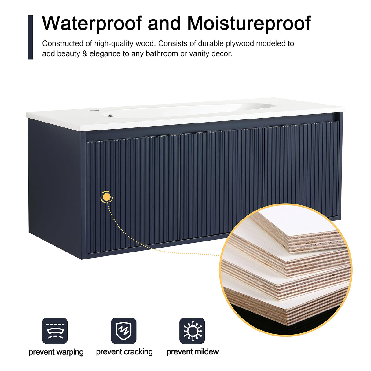 Malwee 48 Inch Floating Bathroom Vanity with Sink, 48'' Single Sink Wall Mounted Bathroom Vanity, with 3 Doors and White Waterdrop Gel Coat Basin (058-48 * 18, NBL) Malwee