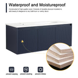 Malwee 48 Inch Floating Bathroom Vanity with Sink, 48'' Single Sink Wall Mounted Bathroom Vanity, with 3 Doors and White Waterdrop Gel Coat Basin (058-48 * 18, NBL) Malwee