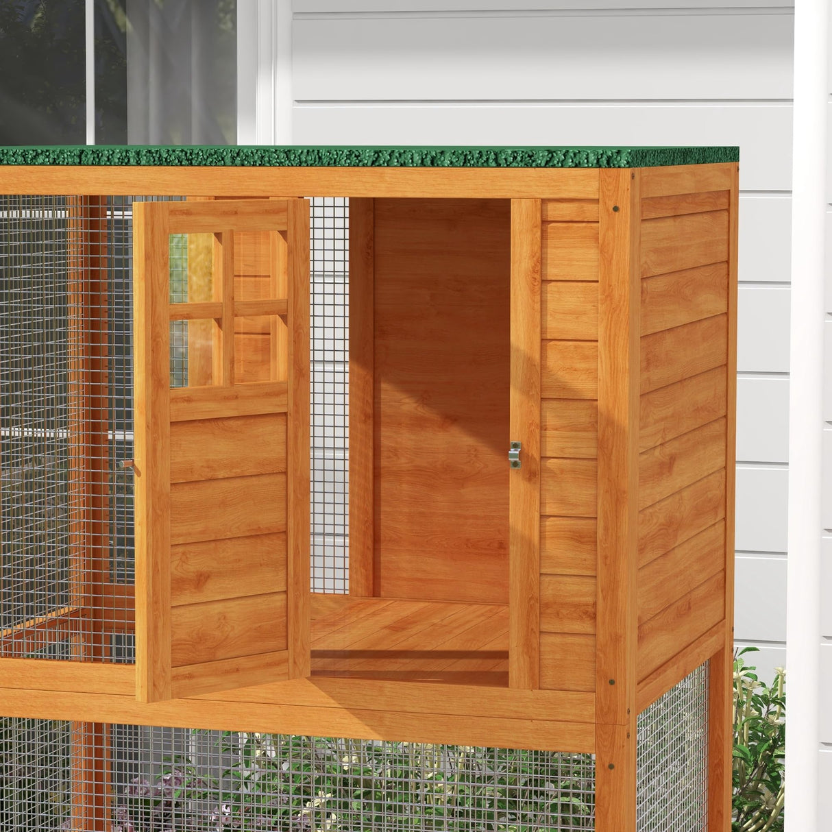 PawHut 74" Wooden Catio Outdoor Cat House Weatherproof & Wheeled, Outside Cat Enclosure with High Weight Capacity, Kitten Cage Condo, Orange PawHut