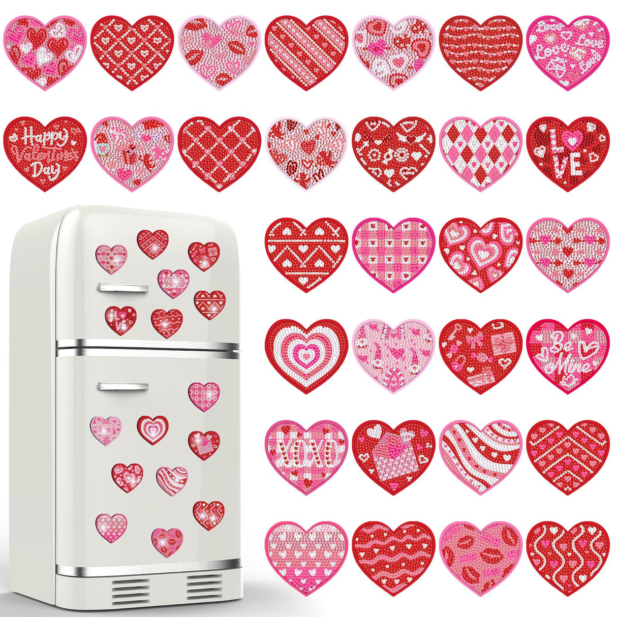 Motipuns 30 Pcs Valentine's Day Heart Diamond Painting Magnets Kits Valentines Diamond Art Fridge Magnet Refrigerator Sticker for Beginners Adults DIY Art Craft Gifts Home Decors Motipuns