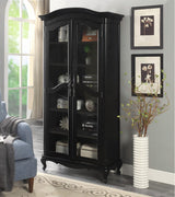Farmhouse Arched Display Cabinet Bookcase Bookshelf with Glass Doors and Adjustable Shelves, 72" Tall 6 Tiers French Country-Inspired Wooden Curio Cabinet for Living Room, Office (Distressed Black) ZESTO PASSION FOR LIVE