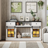 Maupvit TV Stand for Televisions 65 Inch with Sliding Barn Doors, Media Entertainment Center Storage Cabinet, Adjustable Led Light Modern Table, White Maupvit