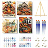 4 Pack Fall Pumpkin Paint by Numbers Kit for Adults Beginner with Frame,Thanksgiving Paint by Number with Wooden Easel DIY Adult Paint by Number Kits for Home Decor 10x10-9x12inch Kaixine