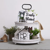 Houmury Set of 8 Farmhouse Tiered Tray Decor with 1 Artificial Succulent Plant & 1 Artificial Plant for Rustic Home Sweet Home Kitchen Decor Tier Tray Decor Set Houmury