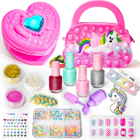 Sikcurg Kids Nail Polish Set for Girls, Kids Nail Art Kit with Nail Dryer, Nail Polish, Glitter Powder, False Nails, DIY Sticker, Birthday Christmas Gifts for Girls Ages 5-12 Sikcurg