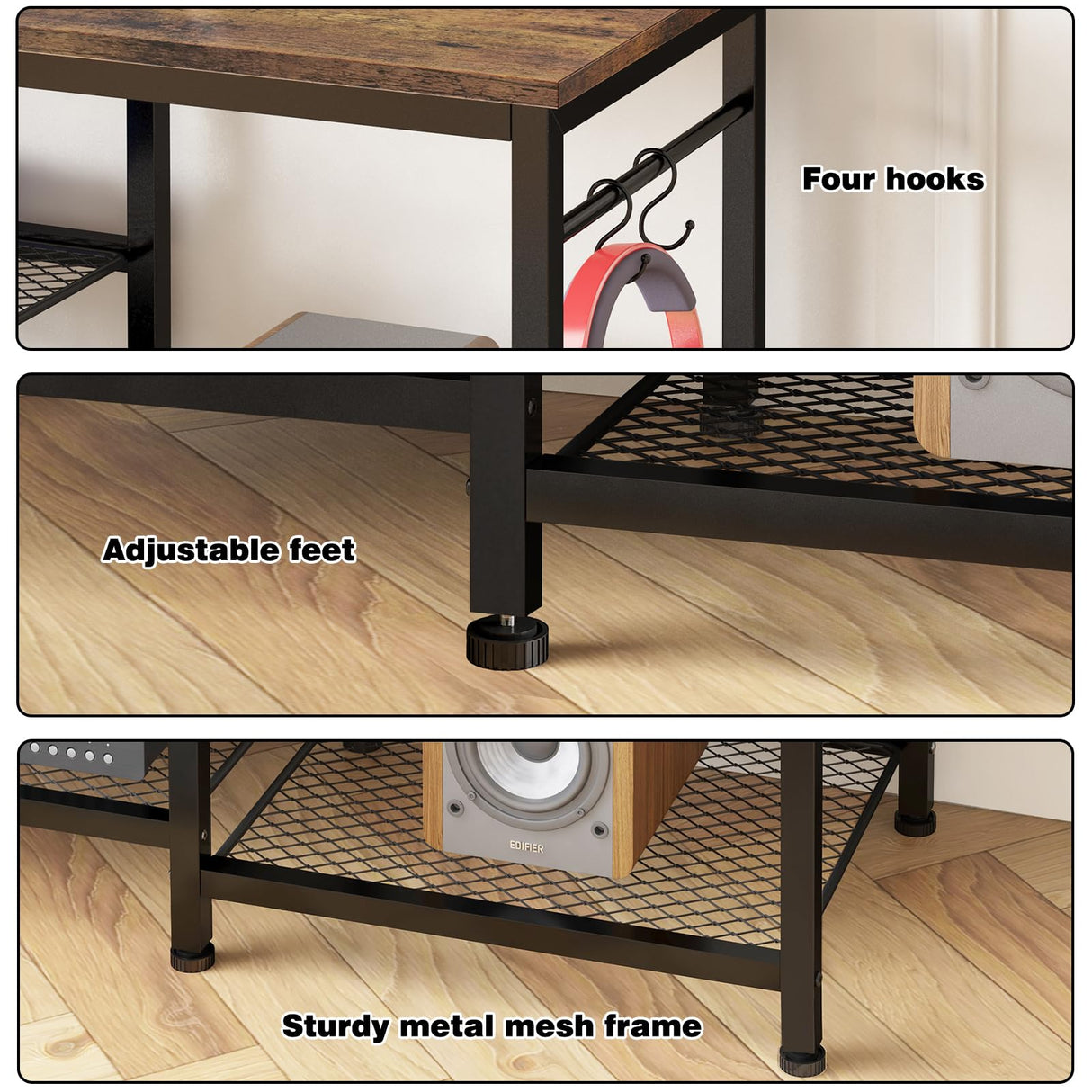 YGEOMER TV Stand Entertainment Center for 55 Inch TVs, with Charging Station and Lights Open Storage Shelves, TV Media Console, Open Storage Shelf with Sound Rack for Living Room, Rustic Brown YGEOMER