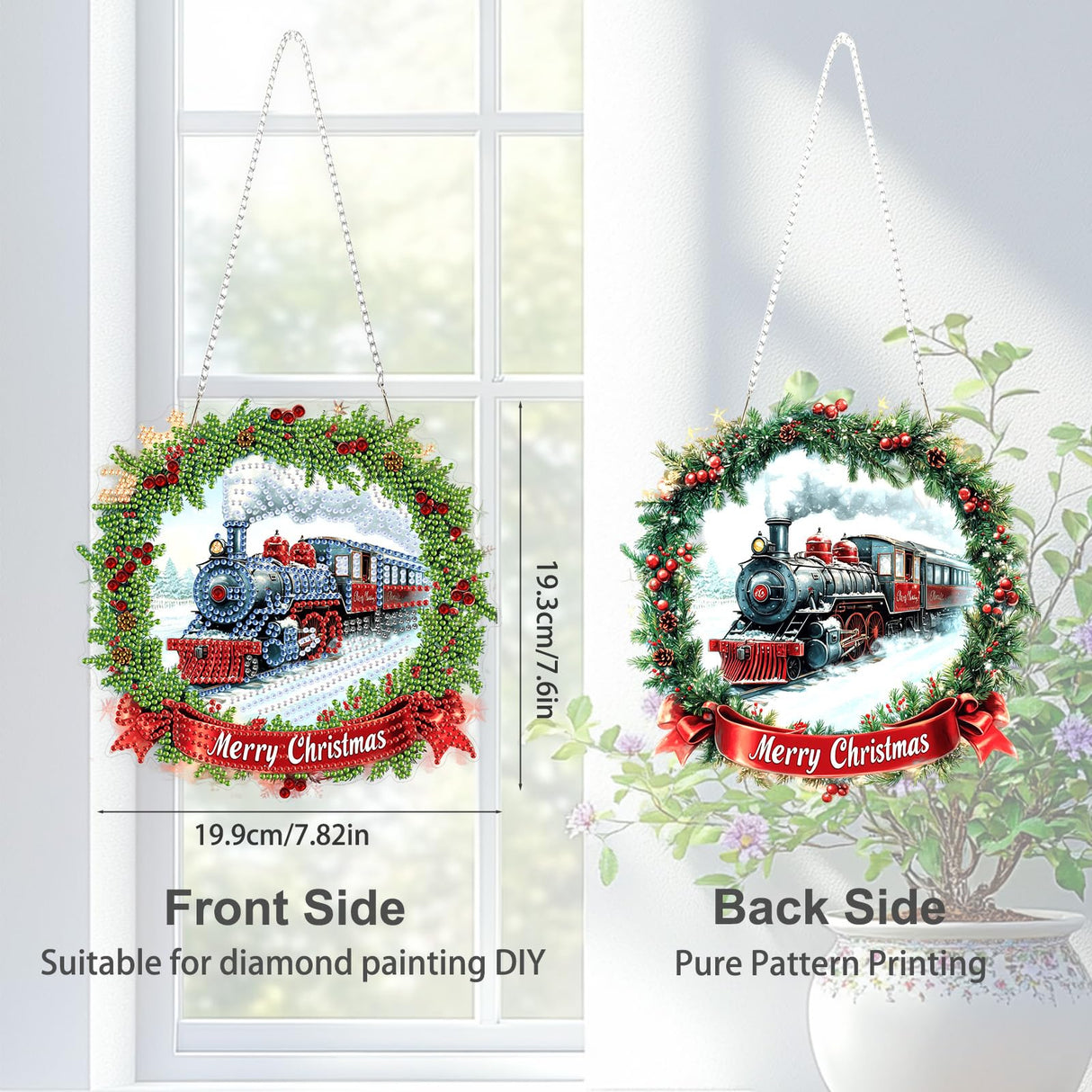 TOSTOG Hanging Diamond Art Kits for Adults, Christmas Train Diamond Paintings for Adults, Diamond Art Kits Window Pendant, 5D Diamond Paintings Hanging Pendant Kit Wall Decor Gift TOSTOG