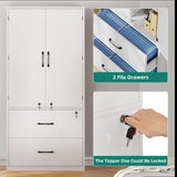 YITAHOME Wood File Cabinets, Heavy Duty Garage Tool Cabinets with Doors & Adjustable Shelves, Big Storage Filing Lockers for Home Office, Living Room, Pantry, Gym, Basement, Warehouse, White YITAHOME