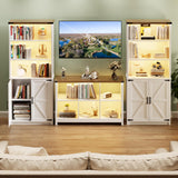 FREDEES Farmhouse White Tall Bookcase with LED Lights and Storage Cabinet, 30" W x 69" H FREDEES