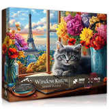 PICKFORU Cat Puzzles for Adults 1000 Pieces, Kitty Flower Book Puzzle，Eiffel Tower Kitten Jigsaw Puzzle Scenic, Animals Floral Jigsaw Puzzles for Adults PICKFORU