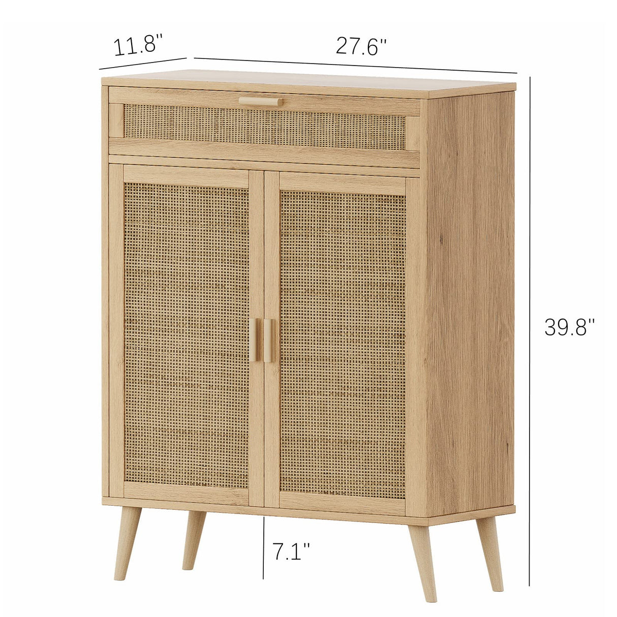 Rovaurx Accent Floor Storage Cabinet with Rattan Doors, Bathroom Cabinet with Large Drawer, Freestanding Storage Cabinet Organizer, Natural BMGZ107M Rovaurx
