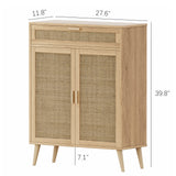 Rovaurx Accent Floor Storage Cabinet with Rattan Doors, Bathroom Cabinet with Large Drawer, Freestanding Storage Cabinet Organizer, Natural BMGZ107M Rovaurx
