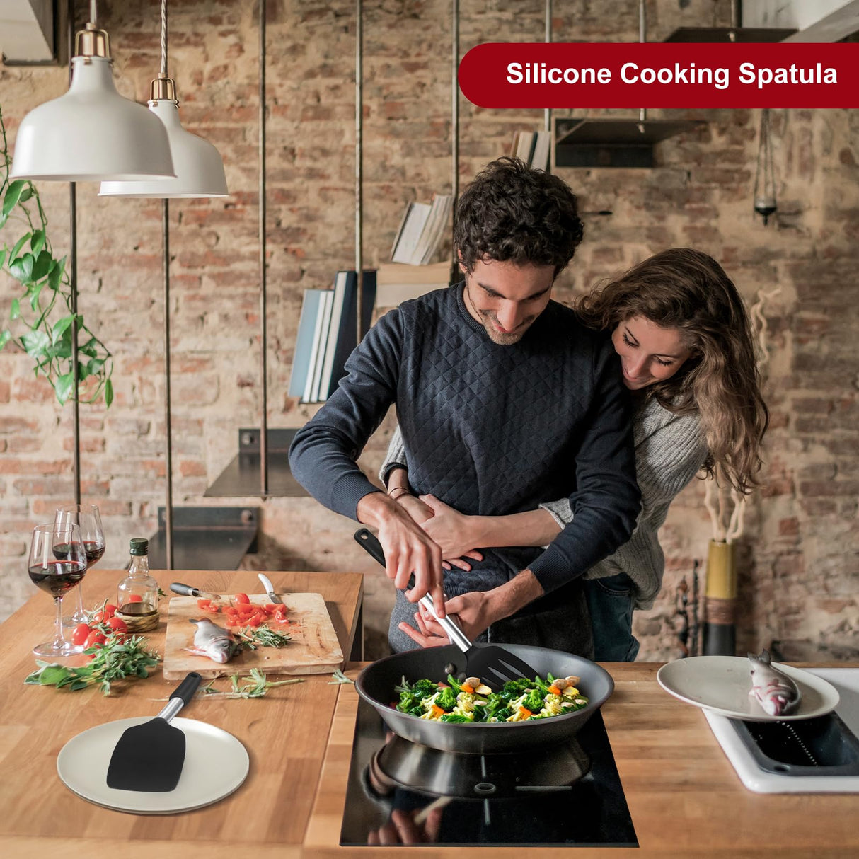 Silicone Spatula Turner Set, Premium Spatulas Silicone Heat Resistant Pack of 2 Kitchen Spatula for Nonstick Cookware, Solid & Slotted Rubber Spatula for Fish, Eggs, Pancakes, Wok, Cooking Utensils AcoWELL