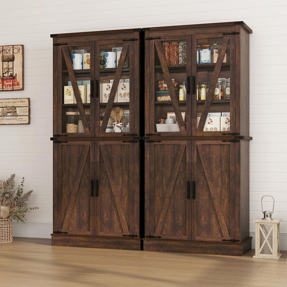 71" Tall Kitchen Pantry Cabinet with 3 Pack Pull Out Drawers for Cabinets,Farmhouse Storage Cabinet with Load-Bearing Steel Pipe,Pantry Organizers and Storage for Kitchen,Dining Room(Antique Brown) chartustriable