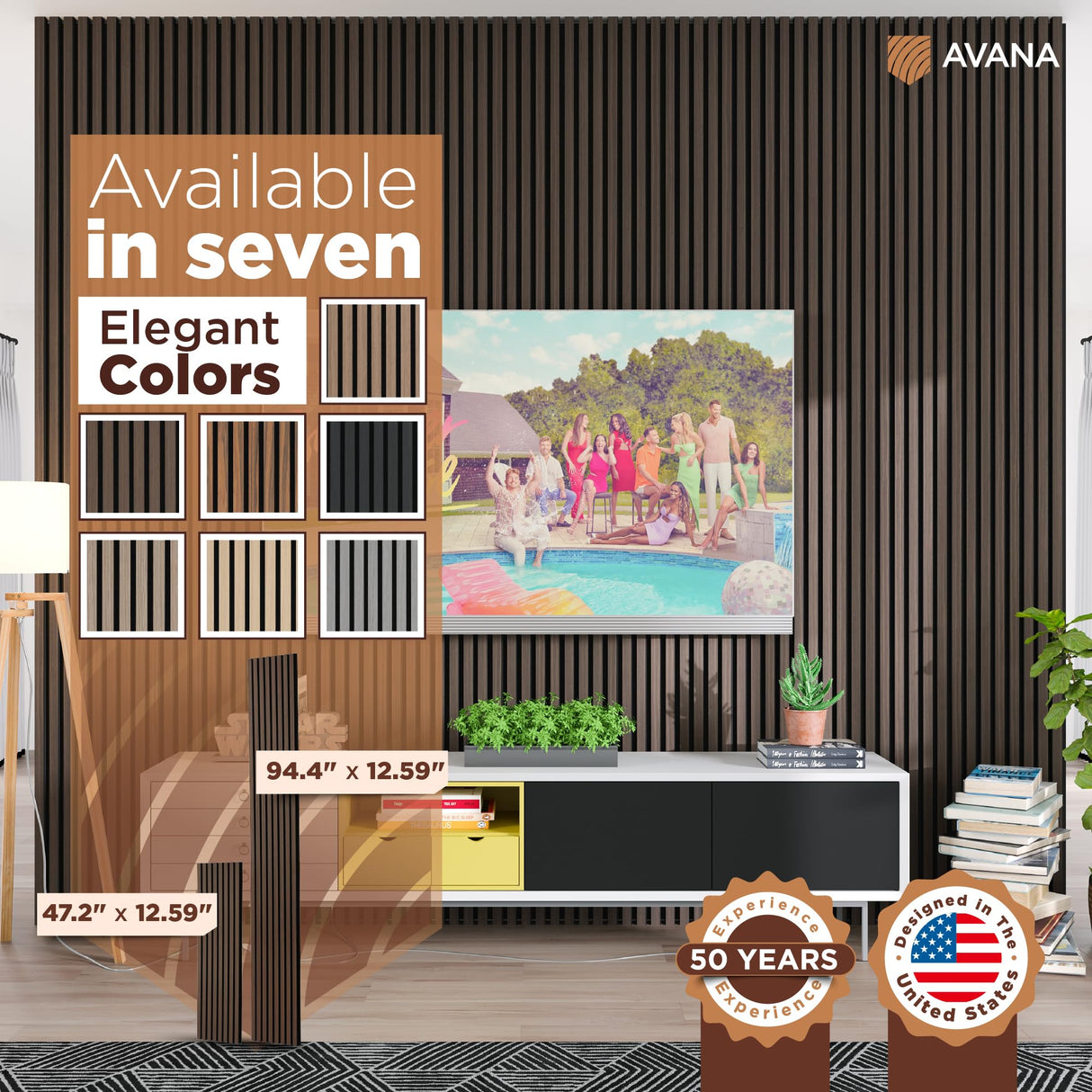 Avana Acoustic Wood Wall Panels – 94.4 x 12.6 Inch Dark Walnut Acoustic Panels 2 PCs – Wall Panels For Interior Wall Decor for Homes, Offices, Studios – Aesthetically Pleasing Wood Panels For Wall Avana