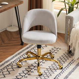 VINGLI Modern Velvet Small Office Chair,Cute Desk Chair with Wheels,Gold Base/Studs, Comfy Armless Swivel Vanity Task Chair for Women/Girl/Kids, Nail Tech Chair for Bedroom,Small Space,Grey VINGLI