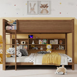 Ball & Cast Queen Over Queen Bunk Bed with Built-in Storage Cabinets and Guardrails,Wood Bunbed w/Charging Station & Ladder,Full-Length Guard Rail,Slat Support,Bedroom Furniture for Student,Wheat Ball & Cast