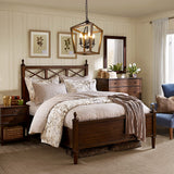 Farmhouse Chandelier Light Fixture for Kitchen Dining Room, 4-Light Rustic Pendant Hanging Ceiling Light Height Adjustable in Oak Wood Finish, Cage Lantern Lighting with E12 Base for Hallway Foyer BrightHome