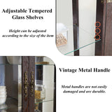 lunhung 3-Tier Lighted Glass Display Curio Cabinet with 2 Tempered Glass Doors,Curio Case with Mirrored Back Panel & Adjustable Shelves,Wine Artwork Display Cabinet for Living Room,Kitchen(Cherry) lunhung