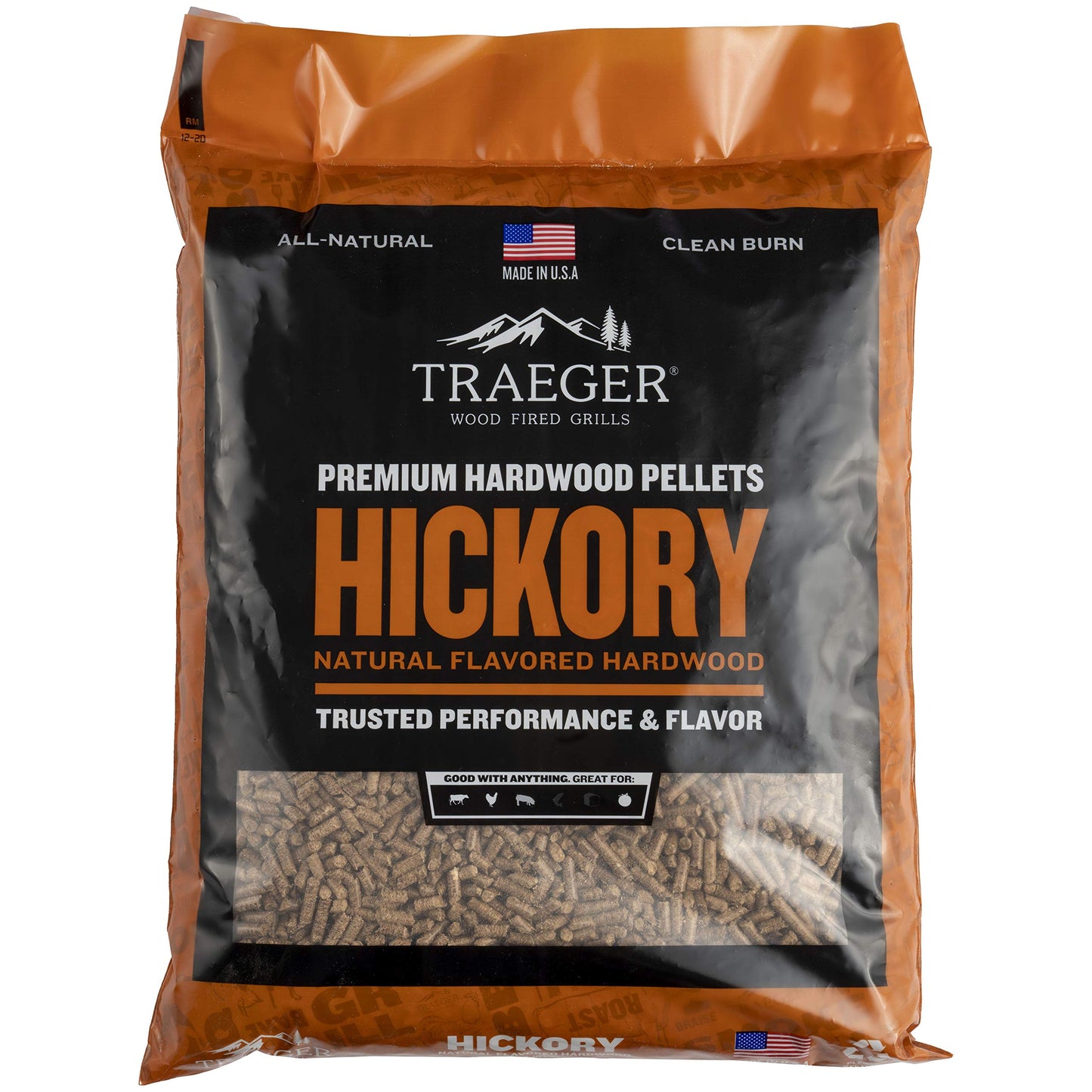 Traeger Grills Hickory 100% All-Natural Wood Pellets for Smokers and Pellet Grills, BBQ, Bake, Roast, and Grill, 20 lb. Bag