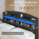 ADORNEVE King Floating Bed Frame with Hidden Storage Headboard and RGB LED Lighting ADORNEVE