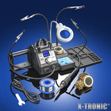 X-Tronic 3060-PRO - 75 Watt Soldering Iron Station with Mini Mag Lamp & 4 Helping Hands - 2 Digital LED Displays, 3 Temp Presets, Sleep Func, C/F Func, Brass Sponge w/Flux & Wet Sponge X-TRONIC