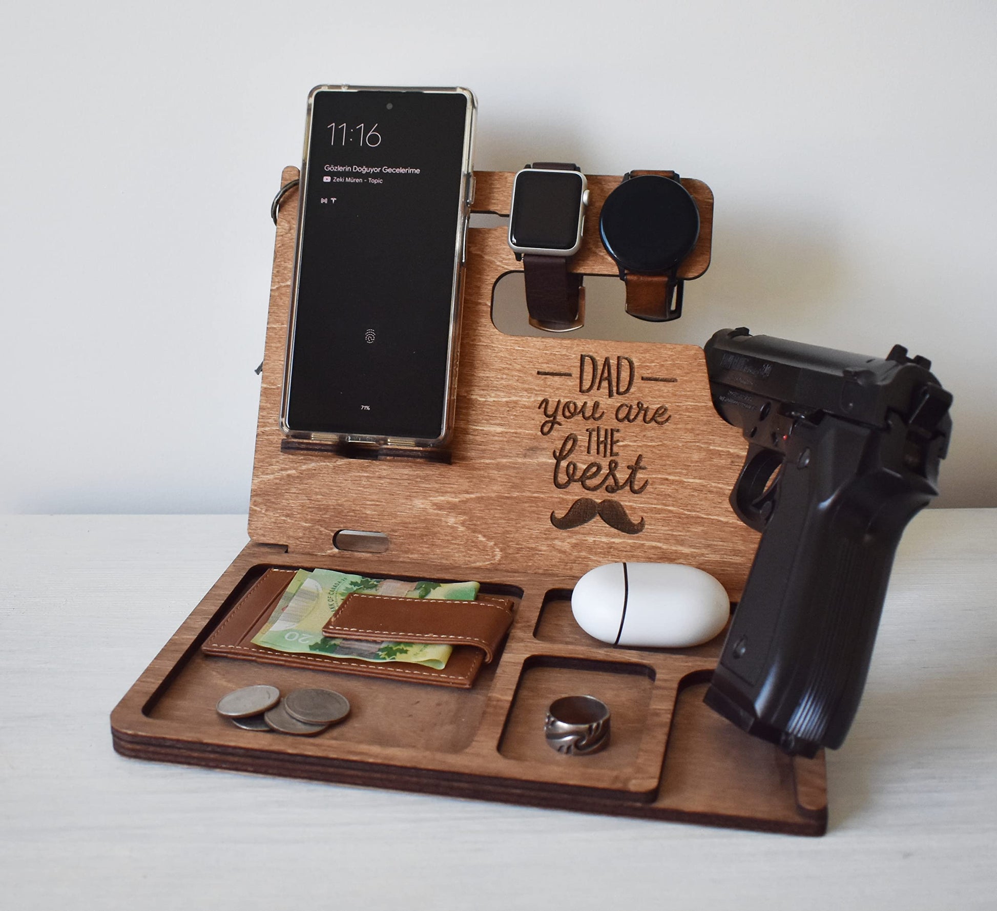 Wooden Docking Station, Police officer Docking Station, Wood Stand for gun, Law enforcement Gift for men, Gun holder, Father's Day Gift - WoodArtSupply