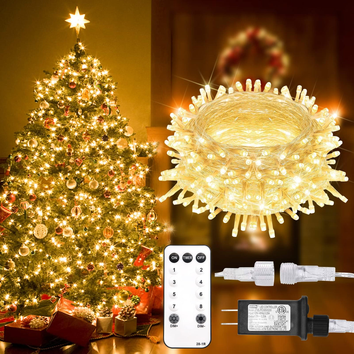 suddus 200 Led Christmas Lights Outdoor Waterproof, 66ft Fairy Lights Plug in Connectable, Warm White Christmas Lights Indoor for Xmas Tree Holiday Party Porch Decor suddus