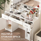 MIRROTOWEL 47.5” Vanity Desk with Large Mirror, 3 Colour Lighting Modes, Adjustable Brightness, Dresser with 3 Drawers & 2 Vertical Cabinets, Makeup Vanity Table for Women Girls White MIRROTOWEL