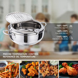 Kerilyn Deep Fryer Pot, 11 Inch/4.2 L Janpanese Style Tempura Frying Pot with Lid, 304 Stainless Steel with Temperature Control and Oil Drip Drainer Rack, for Kitchen French Fries, Chicken etc Kerilyn