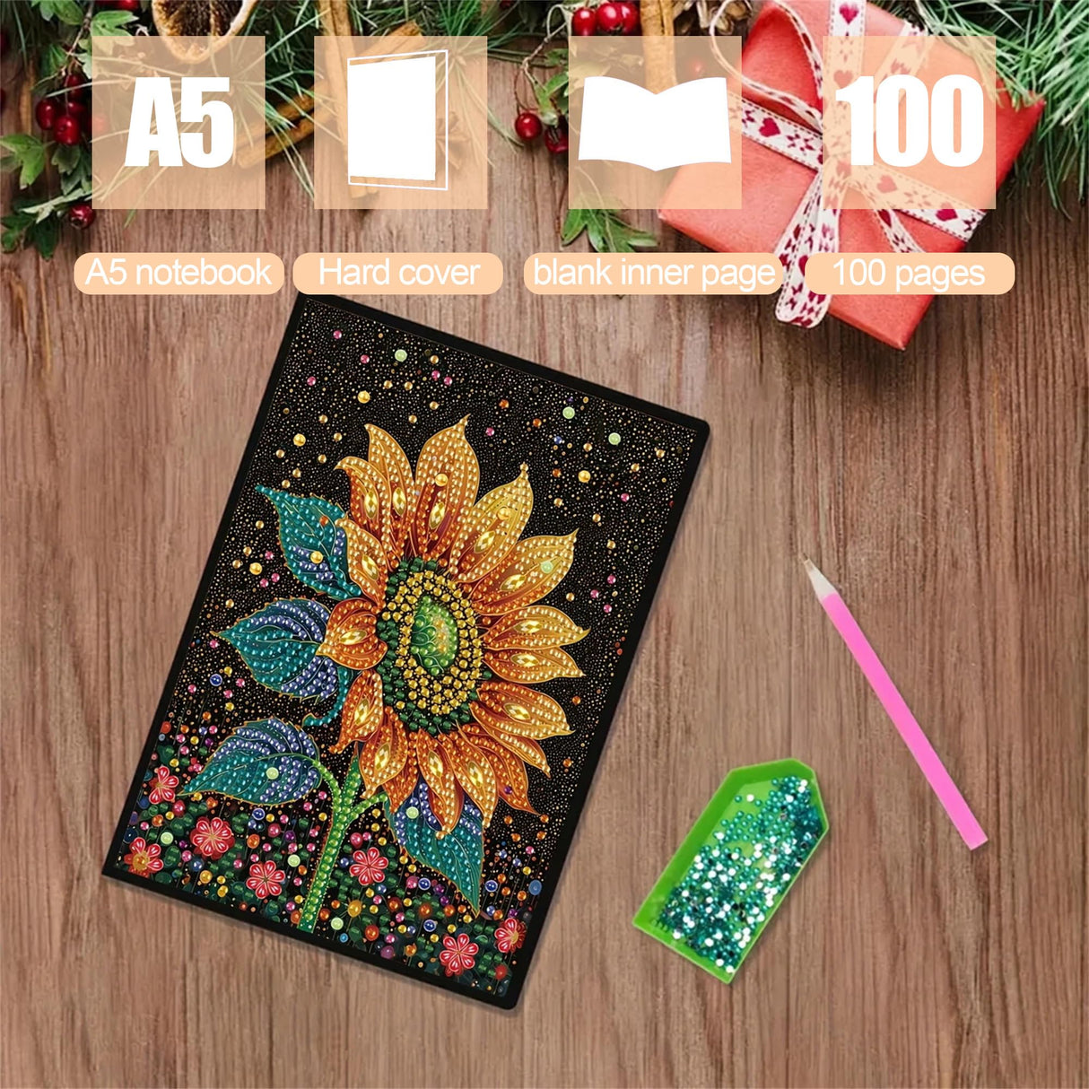 Sunflower Diamond Painting Notebook for Adults, A5 Diamonds Art Journal and DIY Sketchbook, Diamond Art Kit Supplies,Gift for Beginners, Craft Lovers, Artists. (Sunflower) Generic