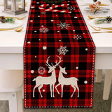 Buffalo Plaid Christmas Table Runner 13" x 72" Long Linen Xmas Reindeer Table Runner Christmas Decoration, Joy Apatsp