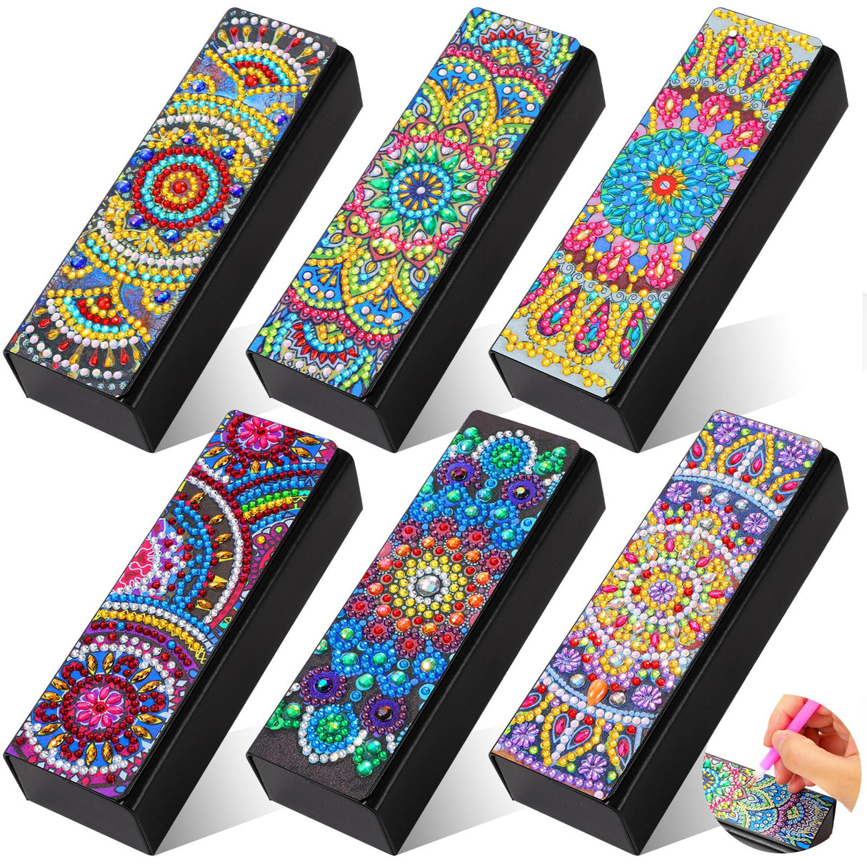 Copkim 6 Packs 5D Diamond Painting Sunglass Case, DIY Sunglasses Storage Box Kit with Diamond Painting, Mandal Alloyseed Leather DIY Handmade Diamond Art Glasses Case for Art Craft Gift Travel Copkim