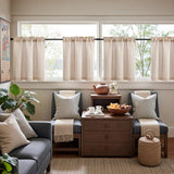 jinchan Striped Linen Kitchen Curtains 24 Inches Length Tier Curtains Farmhouse Modern Cafe Style Small Window Treatments Airy Light Filtering Rod Pocket for Living Room Bathroom 2 Panels Tan jinchan