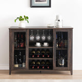 Garvee Wine Bar Cabinet with Led Light, Glass Door Liquor Cabinet with Wine Rack, Coffee Bar Table with Storage, Liquor Sideboard with Adjustable Shelves for Living Room, 47.2 Inches, Rustic Oak Garvee