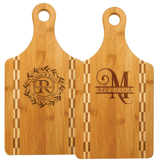 Personalized Wooden Cutting Board with Handle, Customized Charcuterie Cheese Board with Engraved Monogram - Wedding Anniversary Housewarming Custom - WoodArtSupply