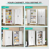 75" Tall Pantry Cabinet,Farmhouse Kitchen Pantry Storage Cabinets with 2 Doors and 4 Shelves,White Metal Storage Cabinet,Large Cupboard for Home,Kitchen,Dining/Living Room SISESOL