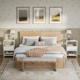 BOLUO White Nightstand with Charging Station, LED Night Stand with Fabric Drawers and Shelf, Bedside Table with USB Ports and Outlets, Bedroom Nightstand Modern BOLUO