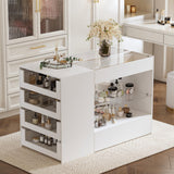 FUFU&GAGA Closet Island with Glass Top & 8 Drawers for Walk in Closet, Jewelry Display Cabinet Island with Glass Shelf, for Store Dressing Room Shop, 47.2”W x 23.6”D x 31.5”H FUFU&GAGA