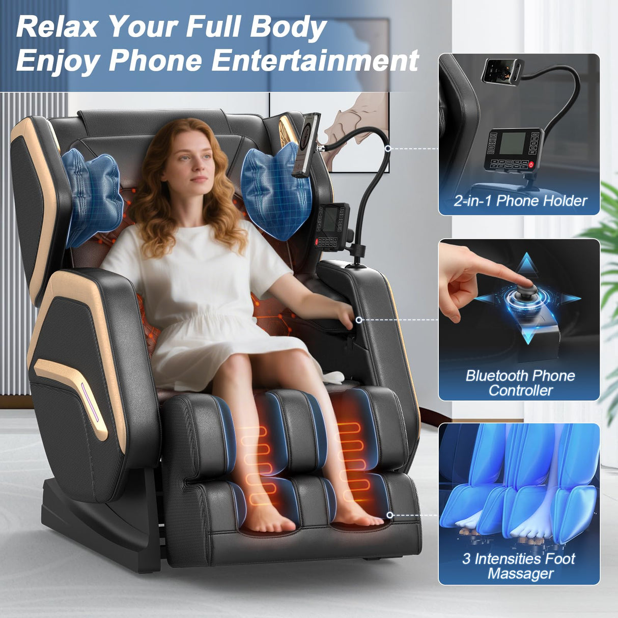 NAGLIFOR Massage Chair Full Body, Zero Gravity Massage Chair 2025 for Back Fatigue with 10 Fixed Rollers, Airbags, Phone Controller, Heating, Bluetooth Speaker, Nightlights for Living Room, Bedroom NAGLIFOR