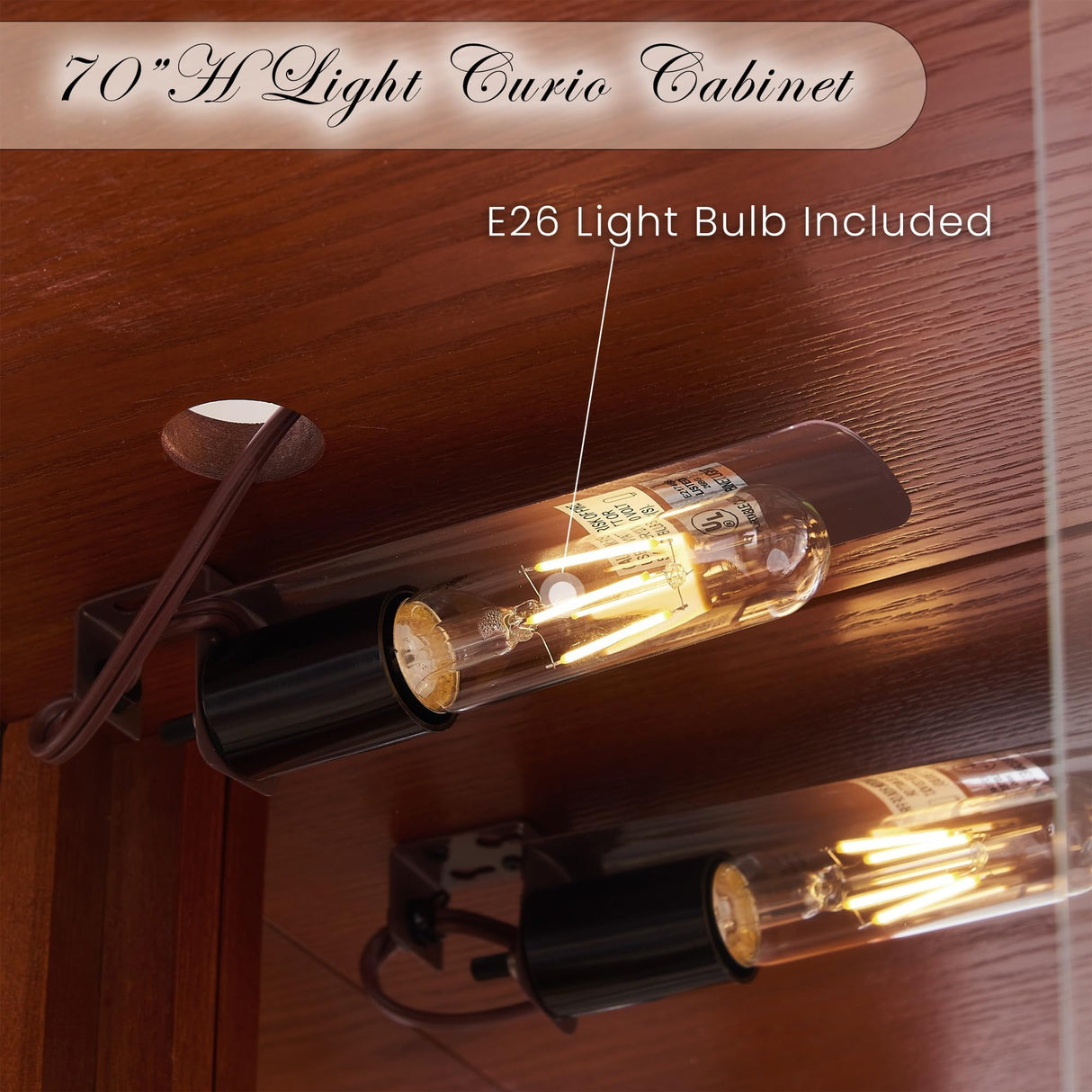 CKEASEAN 72" H Lighted Curio Cabinet with Light Blub, Glass Display Cabinet with 6 Adjustable Shelves, Tempered Glass Doors, Corner Wine Cabinet Storage Rack for Bar and Liquor Storage (Oak) CKEASEAN