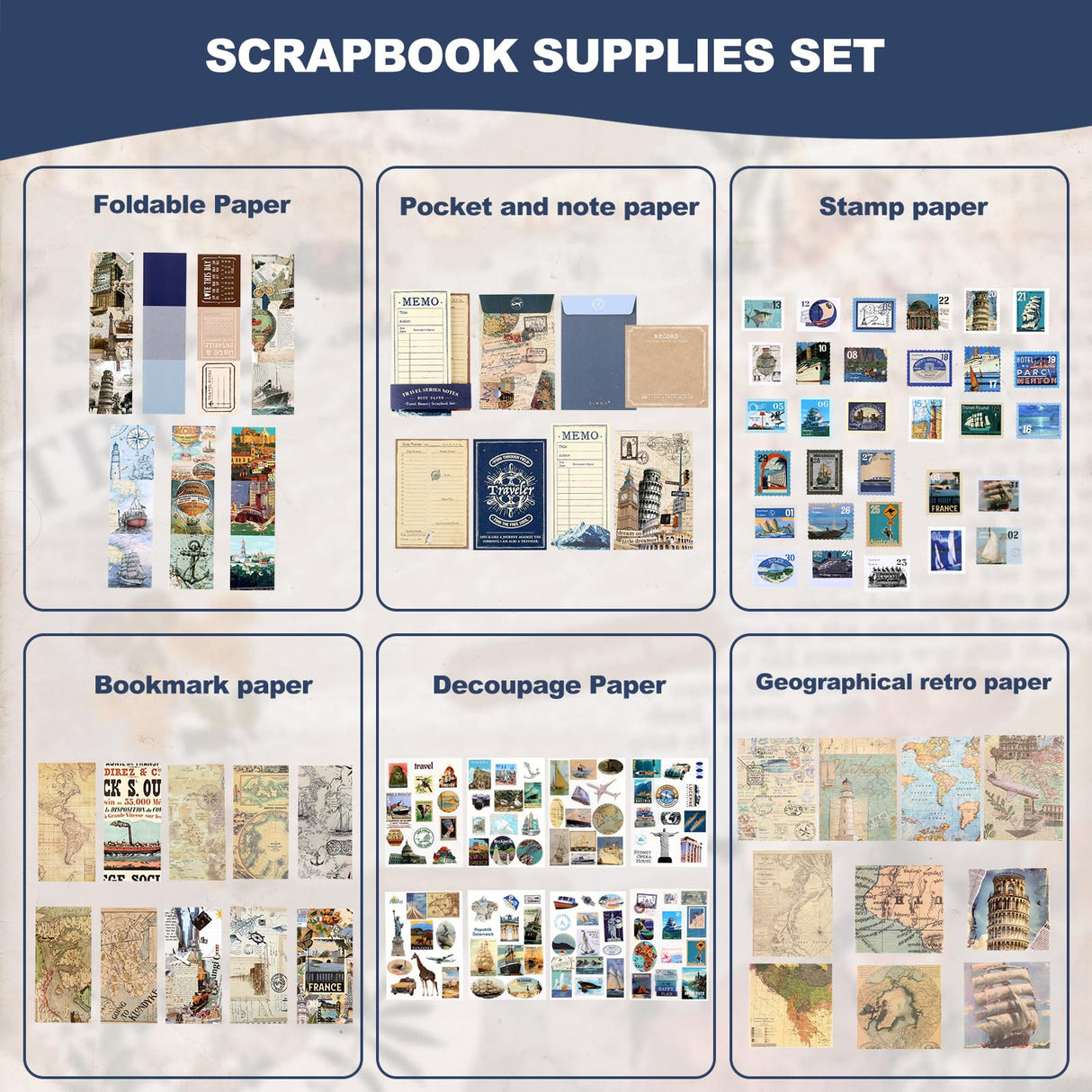 Auguro World Travel Scrapbook Kit A6 Grid Notebook Stationery Junk Journal Kit Scrapbooking Supplies Kit Craft DIY Gift for Adult Teen Girl Auguro