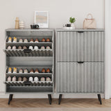 Smuxee Shoe Cabinet with 2 Flip Drawers, 23.6" Grey Hidden Shoe Storage Cabinet with Fluted Design, Freestanding Shoe Organizer Cabinet for Entryway, Hallway, Living Room, Closet Smuxee