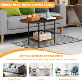ETELI Small Round Coffee Tables for Small Space Farmhouse Oval Coffee Table with 2-Tier Storage Shelf Circle Center Tea Table for Living ETELI