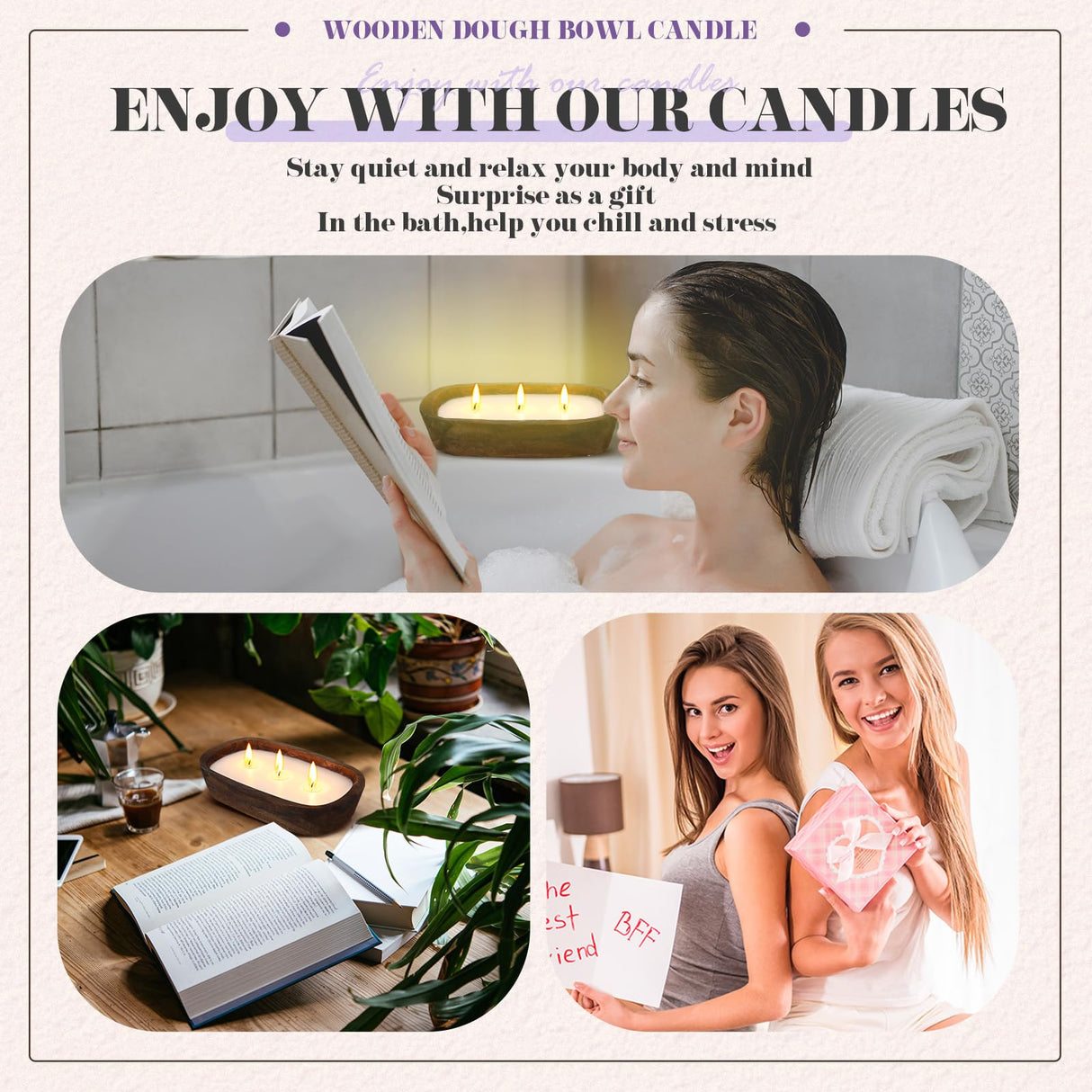 Threlaco 2 Pack 10 Inch Wood Dough Bowl Candle Candle Decorative with Wick Scented Candles Soy Gifts for Men Women Farmhouse Table Centerpiece Home(Lavender) Threlaco