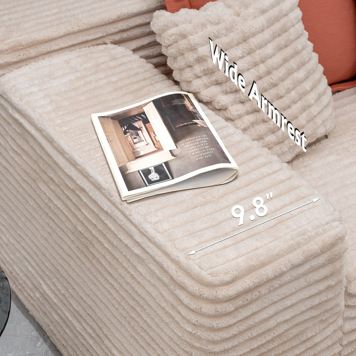 Boneless Modular Sectional Sofa, Cloud Couch with Right Facing Chaise, Oversized Deep Seat, L-Shaped, Soft Corduroy Fabric, Sectional Couch for Living Room -Beigey NMXUXMN