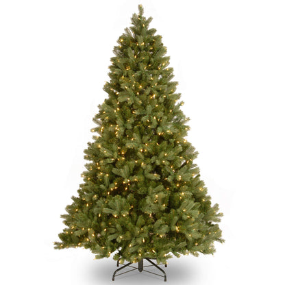 National Tree Company Pre-lit 'Feel Real' Artificial Full Downswept Christmas Tree, Green, Douglas Fir, White Lights, Includes Stand, 7 feet