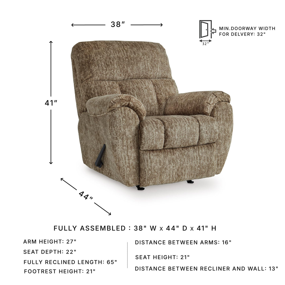 Signature Design by Ashley Rampant Casual Manual Rocker Recliner with Pillow-Top Arms, Light Brown Signature Design by Ashley