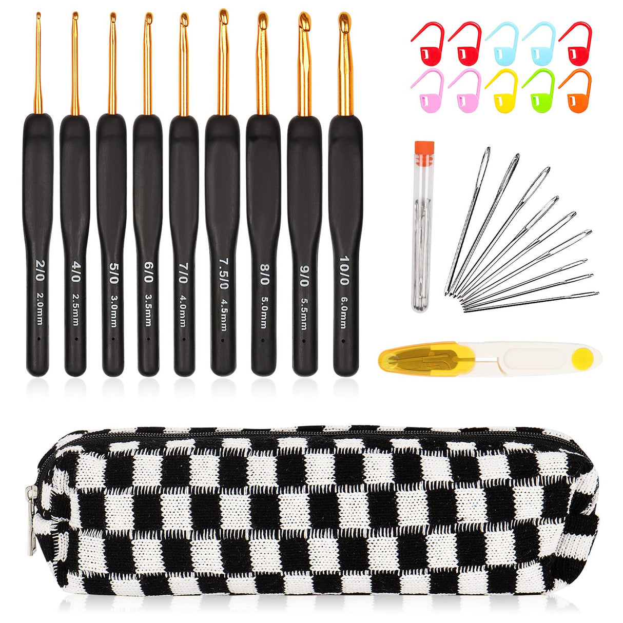 Aeelike 31pcs Crochet Hook Set, Black Gold Crochet Hooks Ergonomic with Grips for Arthritic Hands, Crochets Needles Set with Knitting & Crochet Supplies, Ideal Gift for Crocheting Beginner Lover Aeelike