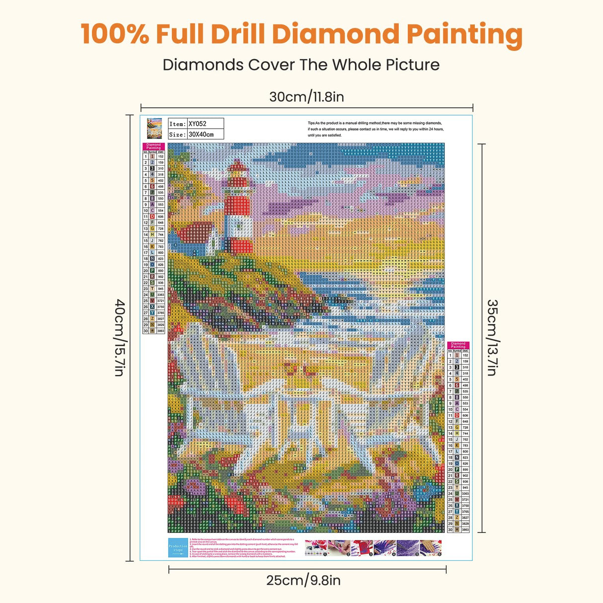 Miwixy Beach Diamond Art Kits for Adults,Lighthouse Sunset Diamond Painting Kits,5D Full Drill Diamond Dots Paintings,Round Diamond Art Canvas for Beginners Home Wall Decor 12 x 16 Inch Miwixy